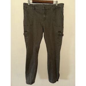 KUT From The Kloth Ankle Skinny Cargo Pants Sz 16 Olive Green Zip Hem Utility